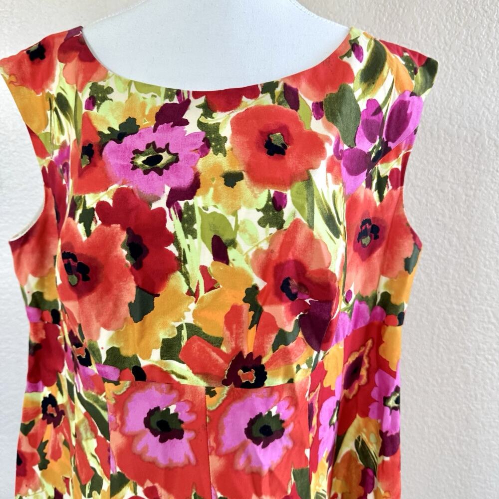 ELIZA J Sz 14 W Womens A-line Floral Pink Orange Sleeveless Summer Spring Dress - Picture 2 of 14